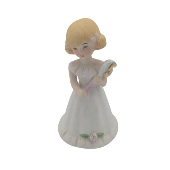 Growing Up Birthday Girls 5 Enesco 3.75" Celebration Blond Hair Blue Dress 1981 - Picture 1 of 16